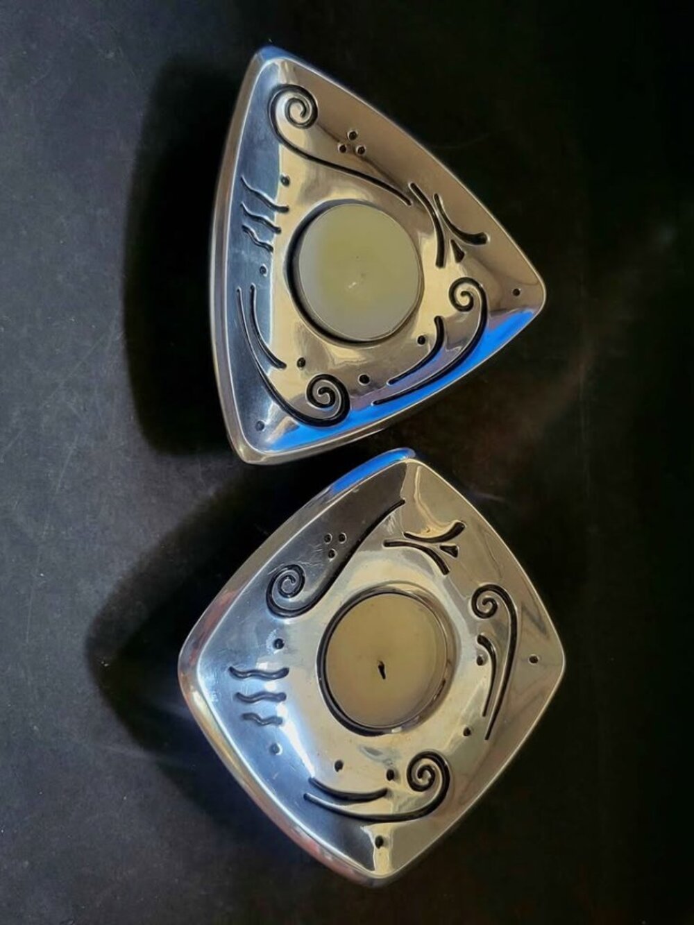 Set Of Two Lenox Spyro Silver Metal Votive Candle Holders
